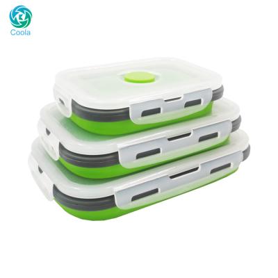 China Viable Microwavable Food Storage Container 3 Pieces 350/500/800ML Silicone Rectangle Collapsible Lunch Box Set for sale