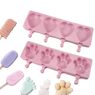 China Viable Wholesale Unique Frozen Lolly Cone Heart Popsicle Silicone Novelty Non-sticker 4 Cavities Ice Cream Molds for sale