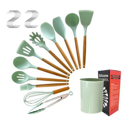 China Sustainable Reusable Household Cook Tool 12 Piece Luxury Wooden Silicone Kitchen Utensil Set for sale