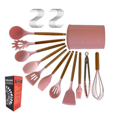 China Viable BPA Free Accessories Heat Resistant Wooden Handle 12 Pcs Set Tools Silicone Kitchen Utensil Set for sale