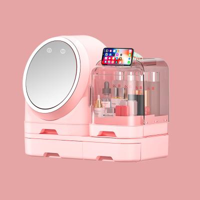 China Large Portable Fashion Skin Care Organizers Cosmetics Storage Display Case Dust Proof Makeup Drawer Box For Countertop Bathroom Dresser for sale