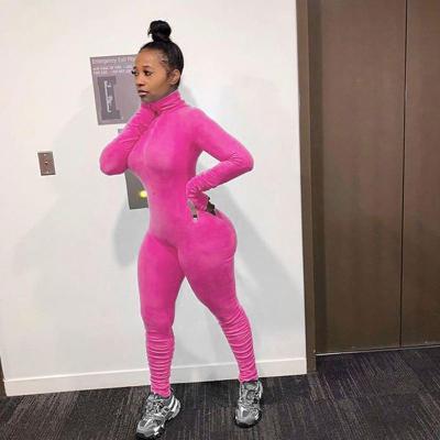 China Dropship sustainable 2022 women winter clothes ribbed bodycon jumpsuit fashion one piece long sleeve for sale