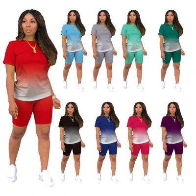 China 2022 Summer Women Casual Sport Solid Color Comfortable Gradient Plus Size Shorts Two Piece Set for sale