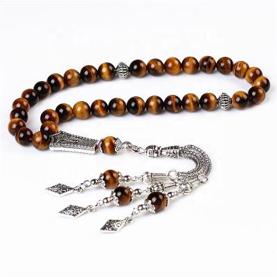 China Crystal Natural Tiger Eye Stone Muslim Prayer Beads 33pcs for sale