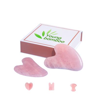 China Comfortable heart shaped gua sha gua sha board pink mounted stone quartz jade massage tool gua sha scraping board for sale