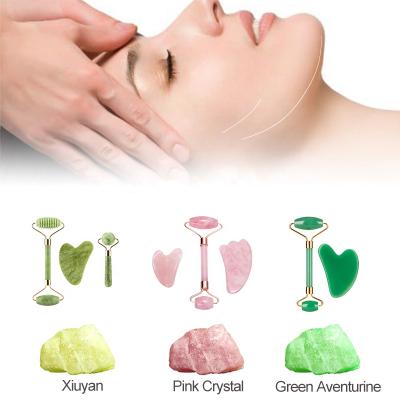 China Face roller jade head roller high quality massage guasha double rose quartz jade roller gua sha beauty facial massager for sale