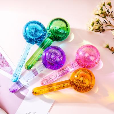 China Custom glitter and color comfortable with small moq facial ice balls glod roller smart magic cool tools ice globes for face for sale