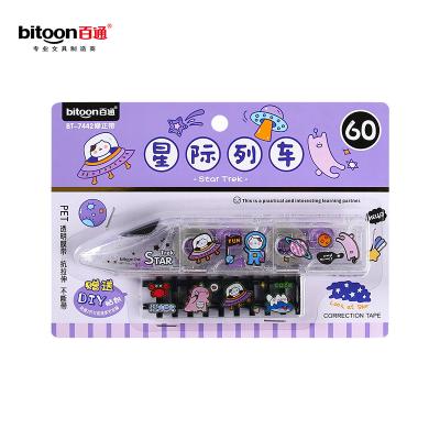 China Popular list eco-friendly creative stationery cartoon pattern plastic correction tape with transparent PET film belt for students for sale