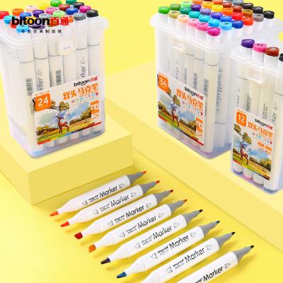 China Factory Price Soft Enrollment Art Marker Set Permanent Storage Box Dual Head Pen Ended Marker Pens for Art Coloring for sale