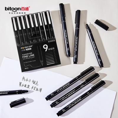 China Smooth Write High Quality Black Color Different Type Of Pen Drawing Needle Pen 9 Tip Markers Micro Professional For Sketching for sale