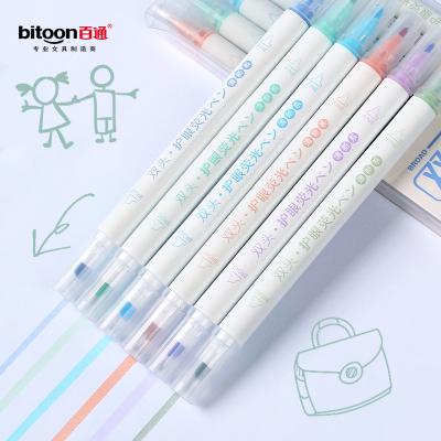 China Factory Price Soft Enrollment Eye Protection Color Pen Paint Highlighter 6 Sets Brand Student Wholesale Double Head for sale