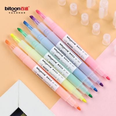 China Wholesale 6Pcs Smooth Marking Set Kids Double Head Highlighter Pen Fluorescent Pen Highlighters Pen For Drawing Art for sale