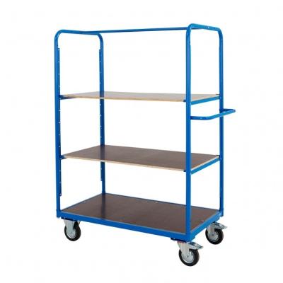 China Disassembled Warehouse 4 Tier Adjustable Heavy Duty Plywood Platform Steel Pipe Shelf Trolley for sale