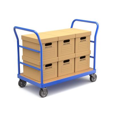 China Disassembled Warehouse Knocked Down Double Ends Steel MDF Platform Storage Trolley Trolley Trolley for sale