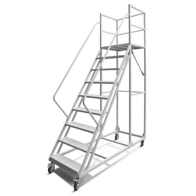 China Folding Ladders Warehouse Steel Easy Movable Heavy Duty Safety Platform Ladder With Wheels for sale