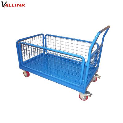 China Warehouse 500kg Steel Wire Mesh Sided Platform Hand Truck Folding Cart for sale