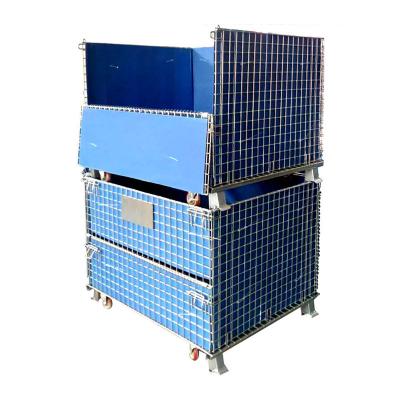 China Collapsible Stackable Warehouse Mesh Metal Pallet Cage With pp Galvanized Plate Sheet Liner Collapsible Warehouse for sale