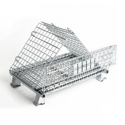 China Collapsible Industrial Heavy Loading Folding Sides Galvanizing Wire Storage Metal Pallet Cage for sale