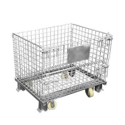 China Foldable Warehouse Use 800kg Load Capacity Zinc Finish Steel Wire Mesh Gitter Box With Caster for sale