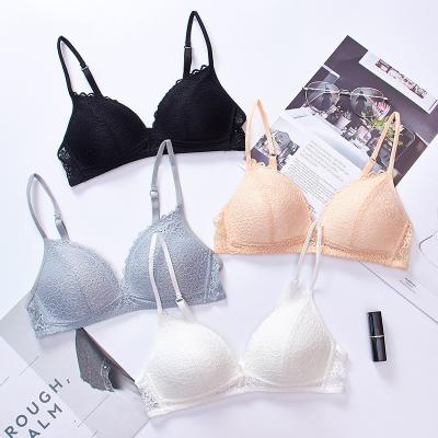 China Viable French Thin Pattern Comfortable Triangle Cup Bra Women's Radio Bra Breathable Lace Push Up Bra for sale