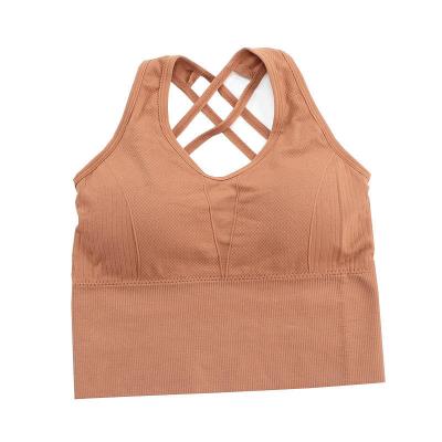 China Seamless Women's Yoga Bra Women Sports Bra Cross Back Running Vest Sexy One-Piece Gym for sale