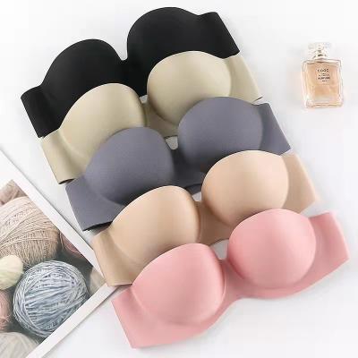 China Women's Strapless Gathering Thin Bra Summer Comfortable Pump Non Marking Non Slip Bra Wireless Bra for sale