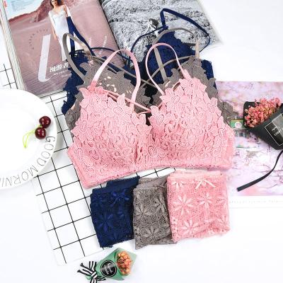 China Top Popular One-Piece Bra Set Sexy Triangle Cup Thin Cup Lace Adjustment Gathered Bra Set Women for sale