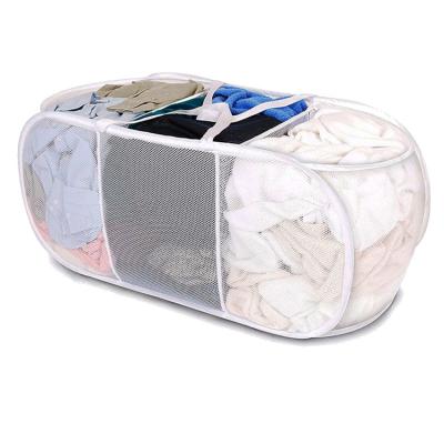 China 3 Compartment Recyclable Mesh Micro Pop Up Bag Laundry Wash Basket for sale