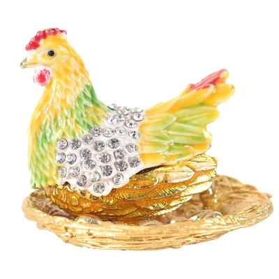 China Jewelry Trinket Box Chicken Metal Ornament Hinged Best Decor Unique Gift Home Ornament 14.5x11.9x6.3cm for sale