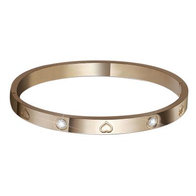 China Stainless Steel Crystal Cuff Bangle Bracelet, 60mm Diameter, TRENDY Fashion 6mm Women's Shape Love Engraved With Diamond Bracelets for sale