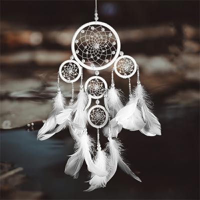 China Art Decor Dream Catcher for Girl Whit/Pink Romantic Unique DreamCatcher Handmade Bead and Feathered Wall Hanging Ornament Gift for Bedroom for sale