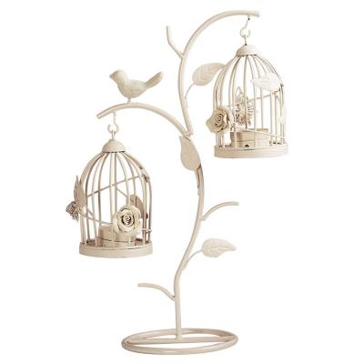 China Europe Birdcage Candle Holder Iron Wedding Candlestick Ornament Wedding Gift White for sale