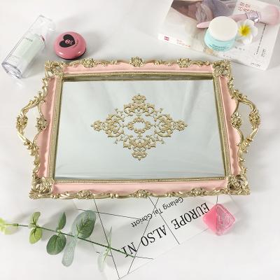 China Home Decoration JYS Rose Decorative Mirrow Tray with Floral Designs on Mirrow Base for sale