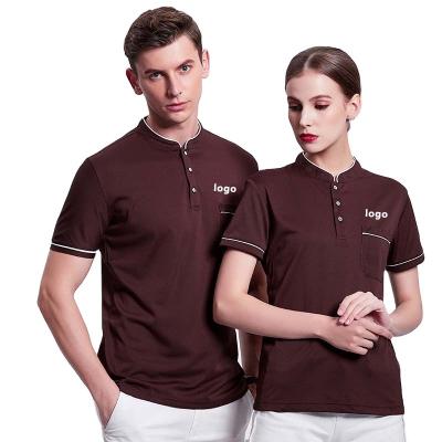 China restaurant & Custom bar restaurant chef waiteress work uniform polo shirt print embroider logo hotel cafe bar waiter unisex restaurant uniforms for sale