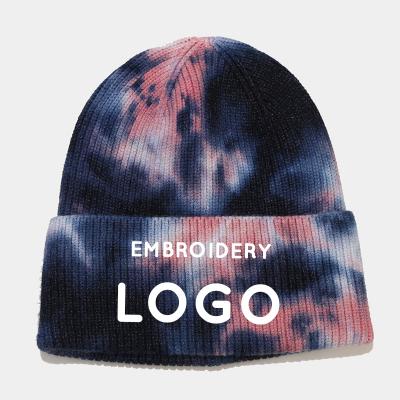 China Wholesale Fashion Winter Hat Knitted Beanie Tie Dye Fashion Embroidery Hat Custom Knitted Beanie Embroidery for sale