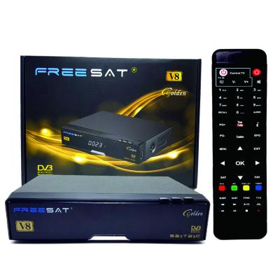 China Full Hd Freesat V8 Gold 1080 Satellite Receiver With Dvb-s2+t2+c Powervu Youtube Wifi Gold Bisskey Gold freesat V8 V8 for sale