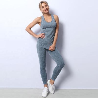 China High Running Fitness Yoga Tank Top Waist Workout Leggings Anti-Static Seamless Set Gym Active Wear For Women for sale