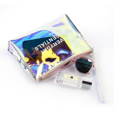 China 100% Eco-friendly BSCI ISO Sedex Disney FAMA Wholesale Holographic Clear PVC Makeup Bags Eco-friendly for sale