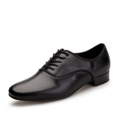 China GENUINE LEATHER perforated black top layer whip modern dance leather shoes for men for sale