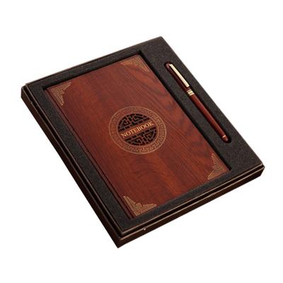 China Easy Writing Stain Custom Logo Classic Notebook Wood Cover Notepad Suit For Business Or Gift for sale