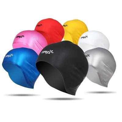 China Big Logo Printed Waterproof Swim Hat Custom Made Eco-Friendly Comfortable Silicone Hat Professional OEM Swimming Cap For Women Men for sale