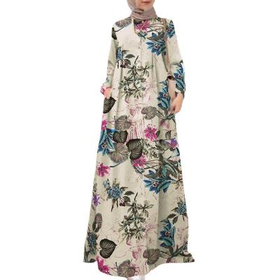 China Viable New Products Women's Clothing Middle East Muslim Islamic Long Dress Around Neck Floral Print Maxi Dress Dress for sale