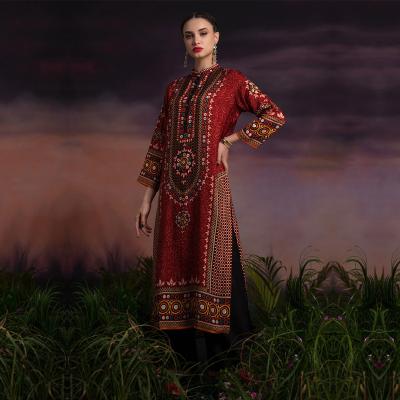 China Anti-Wrinkle New Coat Printed Middle East Bohemian Dress Split Long Sleeves Buttoned Collar Dress for sale