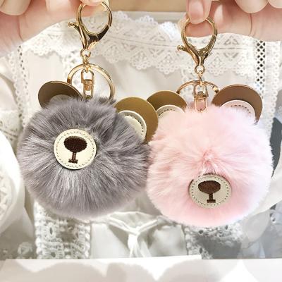 China Korean Popular Pom Cute Fur Bear PU Rabbit Soft Hair Ball Pendant Bag Teddy Keyring Pendant for sale