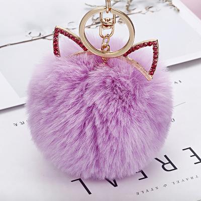 China Cute Set Diamond Head Little Monster Hair Pom Pom Keychain CIA Alloy Cat Ears Fur Ball Metal Keyring for sale