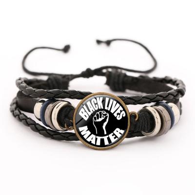 China Hiphop good quality hip hop newest charm leather woven black lives matter bracelet for sale