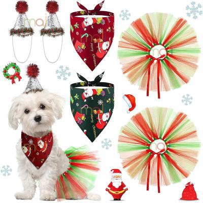 China New Viable Christmas Cats and Dogs Pet Gauze Skirt Saliva Towel Hat Set Hat and Saliva Towel for sale