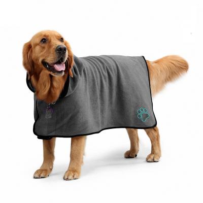 China Viable Dog Bathrobe Microfiber Quick Drying Long Dog Towel Robe With Hood Belt For Small Dogs Large Medium for sale