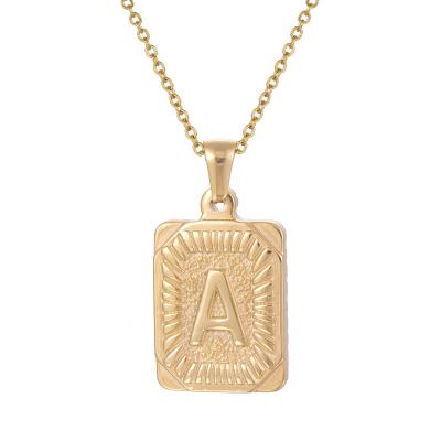 China Hiphop Fashion 18K Gold Square Letter A To Z Pendant Necklace For Women Men Unisex Stainless Steel Hiphop Necklaces Jewelry Gift for sale