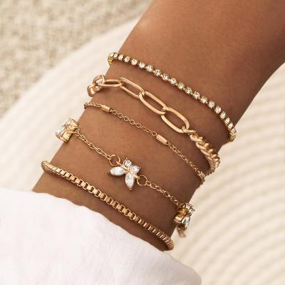 China Butterfly Crystal Women Bangles Punk 2022 New Fashion Design Bracelet Set 5pcs Gold Silver Color Open Bangles for sale